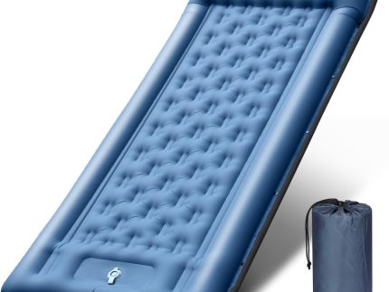 Camping Sleeping Pad, Inflatable Air Mat 5" Thick with Pillow, Built-in Foot Pump, Waterproof Layer for Pool Float, Beach, Hiking, Traveling, Tent (Blue Gray)