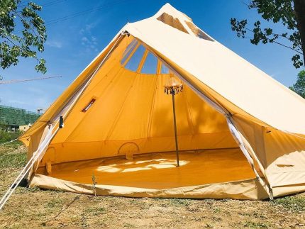 Bell Tent 4 Season Waterproof Cotton Canvas Glamping Yurt Tent with Stove Jack Hole and Roof Windows for 6-8 Persons Camping Hunting