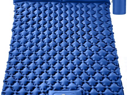 Double Sleeping Pad, Ultralight 4" Extra-Thick Self Inflating Sleeping Mat for 2 Person with Pillow Built-in Foot Pump Portable Camping Mat for Backpacking, Hiking (Blue)