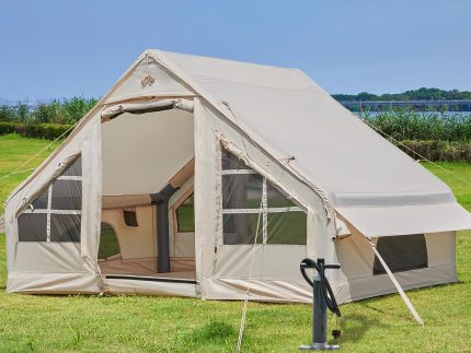 Inflatable Tent with Pump,4-6 Person Instant Glamping Camping Tents House, Easy Setup Blow Up Family Tents for 4 Seasons Waterproof Inflatable Tent for Camping with Mesh Windows.